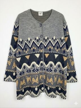 ​Vintage Second Park Geometric Fair Isle Longline Knit Cardigan Sweater